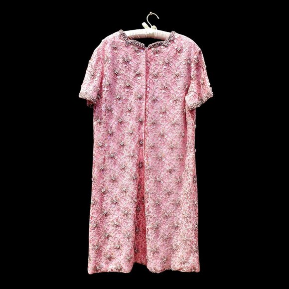 Vintage 1960s Plus Size 2X Short Formal Beaded Pink Lace Dress NWOT Hong Kong - Picture 8 of 13